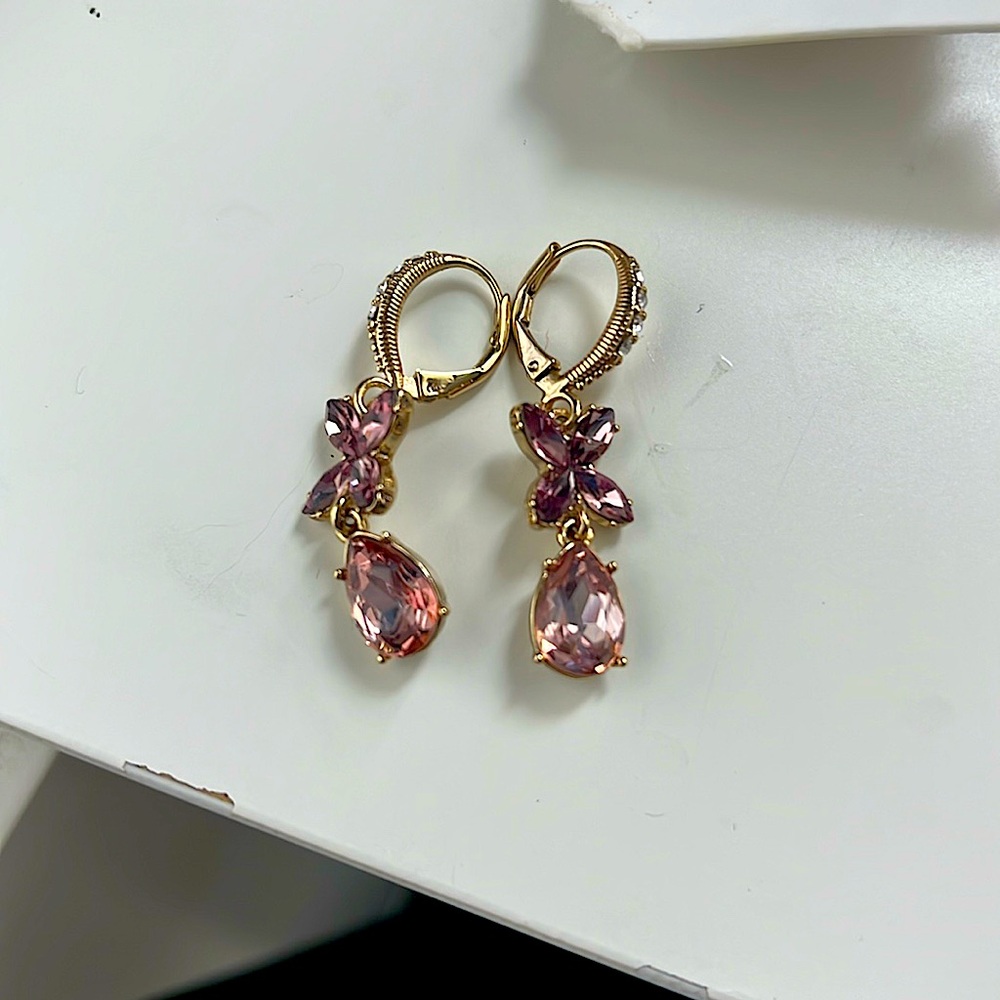 Pink Crystal Earrings - Anne Klein